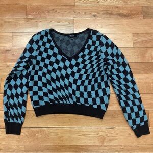 NWOT witty fox brown and blue checkered sweater